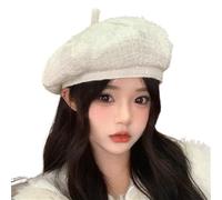 Chic Flower Decoration Beret for Women Y2K Fashion Beanie Hat Casual Painter Hat Elegant Fiddler Caps Newsboy Cap(White)