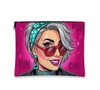 Chic Fun Makeup Pouch, Colorful Graphic Cosmetic Bag for Women, Portable Canvas Zipper Organizer, Everyday Travel Toiletry Bag, Peach, 7x9 Inch, Pouch