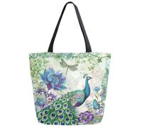 Chic Funny Cute Pattern Big Handle Extra Large Shoulder Tote Bag for Beach Travel Weekender Gym Grocery Shopping, Multi-peacock, XL
