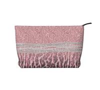 Chic Girly Pink Leopard Animal Print Glitter, Cosmetic Bag Corduroy Makeup Bag Portable Travel Toiletry Bag