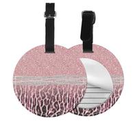 Chic Girly Pink Leopard Animal Print Glitter,Luggage Tags Pu Leather Name Tag Travel Suitcase Identifier ID Tags Durable Baggage Label 2 pcs
