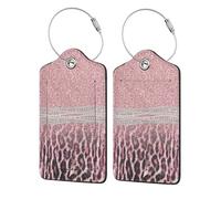 Chic Girly Pink Leopard Animal Print Glitter,Luggage Tags Pu Leather Name Tag Travel Suitcase Identifier ID Tags Durable Luggage Label 2 pcs