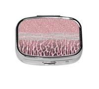 Chic Girly Pink Leopard Animal Print Glitter,Meta Pill Box 2 Compartment Medicine Case,Portable Organizer