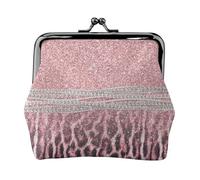 Chic Girly Pink Leopard Animal Print Glitter, PU Leather Coin Purse, Small Wallets, Change Pouch with Kiss Lock Clasp Buckle, Change Purse