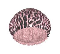 Chic Girly Pink Leopard Animal Print Glitter,Shower Cap Nightcap Double Layer Waterproof Elastic Bath Cap Reusable Hair Cap