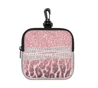 Chic Girly Pink Leopard Animal Print Glitter, Square Zipper Storage Bag, Neoprene Coin Purse, Small Wallets, Change Pouch, Change Purse