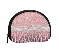 Chic Girly Pink Leopard Animal Print Glitter, Women's Storage Bag Shell Makeup Bag Small Coin Purse Shell Change Pouch