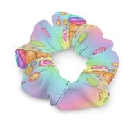Chic Hair Scrunchies Soft Hair Elastics Ties Bands for Thick & Thin Hair, Ice Cream Cone Rainbow Swirl Adjustable Phone Cord Hair Ties Hair Accessories