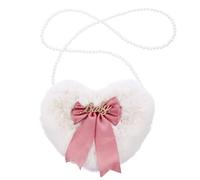 Chic Heart Shape Shoulder Bag with Plush Material and Pearl Chain, Easy to Open and Close, Practical Cross Body Bag for Women on Different Occasions