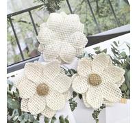 Chic Hessian Burlap Flowers for Bridal Wedding Decoration Rustic Vintage Craft (10pcs White)