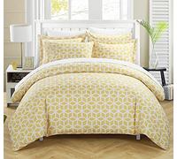 Chic Home 2 Piece Elizabeth Geometric Diamond Printed Reversible Duvet Cover Set, Twin, Yellow