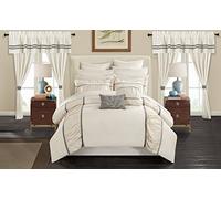 Chic Home 24 Piece Bed in a Bag Comforter Set, Microfiber, Off- White, Queen