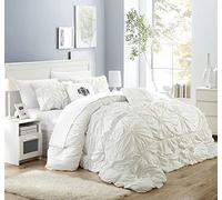 Chic Home CS1430-AN Halpert Floral Pinch Pleat Ruffled Designer Embellished King Comforter Set, 6-Piece, White