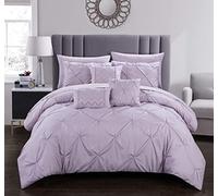 Chic Home Pinch, Ruffled and Pleated Complete Bed in a Bag Comforter Sheets Set and Deocrative Pillows Included, Cotton, Lavender, Queen