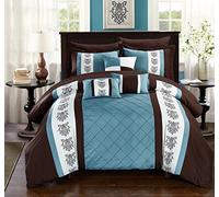 Chic Home Set with Sheets-Colorblocked Down Alternative Comforter with Shams, 3 Decorative Pillows and Bedding-Twin, Queen, and King Size, Cotton, Brown