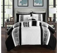 Chic Home Set with Sheets-Colorblocked Down Alternative Comforter with Shams, 3 Decorative Pillows and Bedding-Twin, Queen, and King Size, Microfiber, White