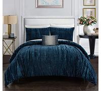 Chic Home Westmont 4 Piece Comforter Set Crinkle Crushed Velvet Bedding-Decorative Pillow Shams Included, Microfiber, Navy, King