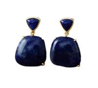Chic Hyperbole Earrings Bold Fashion Stud Earring Pink Jaspers Apatite Blue Stones Teengirls Jewelry (Metal Color : Lapis)
