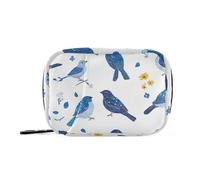 Chic Indigo Bunting Birds Blue Medicine Bag with Detachable Compartments Portable Weekly Pill Organizer for Purse