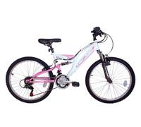 Chic Junior Girls Full Suspension Mountain Bike, 24" Wheel - White/Pale Pink Dallingridge White One Size
