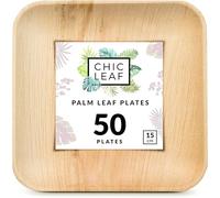 Chic Leaf Disposable Palm Leaf Plates - 6in Square Pack of 50 Natural - Biodegradable Plates & Compostable Tableware - Heavy-Duty & Strong - Parties, Picnics & BBQ Use