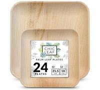 Chic Leaf Disposable Plates - Palm Leaf 10" & 7" Square (24 Pack) - Compostable & Biodegradable - Party & Picnic Plates - Heavy-Duty Strong Disposable Dinnerware - Party Bowls - Bamboo Bowls