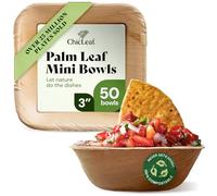 Chic Leaf Mini Disposable Palm Leaf Square Plates - 3in Square Natural Pack of 50-100% Compostable & Biodegradable Heavy-Duty Party Plates - Microwave Safe Picnic & BBQ Tableware