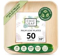 Chic Leaf Palm Disposable Bamboo Plates - 10 Inch Square (50 Pc) - 100% Compostable for Wedding and Party Entrees - Better Than Plastic and Paper