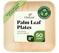 Chic Leaf Palm Leaf Plates - 8 inch, Square, Pack of 50 - Compostable & Leak-Proof Disposable Plates - Sturdy Party Tableware for Hot & Cold Food at Parties, BBQs & Weddings