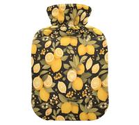 Chic Lemons Limes Black Hot Water Bottle with Soft Cover, 1L Warm Water Bottle for Bed for Hand Feet Warmer