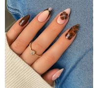 Chic Leopard & Floral Fusion Press On Nails Almond Shape Short False Nails - Elegant Touch UV Polish Set with 3D Floral Accents French Tip Stick On for Women Jelly Neon Acrylic Free Blooming