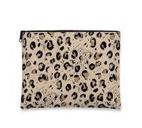 Chic Leopard Print Makeup Bag, Abstract Cosmetic Travel Pouch for Women, Portable Canvas Zipper Organizer, Everyday Skincare Toiletry Bag, Beige, 7x9 Inch, Leopard Print