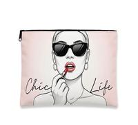 Chic Life Makeup Bag, Elegant Graphic Cosmetic Pouch for Women, Portable Zipper Toiletry Organizer, Stylish Travel Bag, Peach, 7x9 Inch, Chic