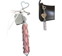 Chic Lip Gloss Holder with Heart Mirror,2 in 1 Stainless Steel Lipstick Holder, Bling Crystal Storage Bag Key Chain, Fashion Purse Accessories.(Style 1)