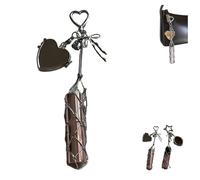 Chic Lip Gloss Holder with Heart Mirror, 2 in 1 Stainless Steel Lipstick Holder, Small Bling Crystal Lipsticks Storage Bag Key Chain, Personalized Lips Balm Case Charms Gifts (Heart)