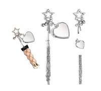 Chic Lip Gloss Holder with Mirror,2 in 1 Stainless Steel Lipstick Holder, Bling Crystal Lipsticks Storage Bag Key Chain, Key Chain Lip Gloss (Star, Love Mirror)