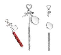 Chic Lip Gloss Holder with Mirror,2 in 1 Stainless Steel Lipstick Holder, Bling Crystal Lipsticks Storage Bag Key Chain, Key Chain Lip Gloss (Love, Round Mirror)