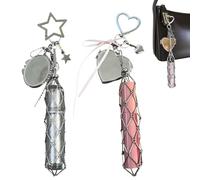 Chic Lip Gloss Holder with Mirror, Atlo-das Lipstick Holder Stainless, 2-in-1 Lipstick Holders for Purse, Small Bling Crystal Lipsticks Storage Bag Key Chain, for Bag Purse (Heart+Star)