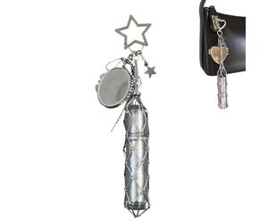 Chic Lip Gloss Holder with Mirror, Atlo-das Lipstick Holder Stainless, 2-in-1 Lipstick Holders for Purse, Small Bling Crystal Lipsticks Storage Bag Key Chain, for Bag Purse (1*Star)