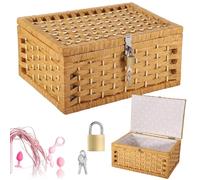 Chic Lockable Adult Toy Basket, Discreet Storage With Lid & Key, Woven Paper Rope Organizer, Decorative Gray Floral Lining, Versatile Box For Crafts & Toys, 13.8 X 9.5 X 6.7 In