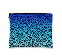 Chic Makeup Bag, Blue Leopard Gradient Cosmetic Travel Pouch for Women, Portable Small Canvas Zipper Organizer, Perfect Choice for Festivals, Blue, 7x9 Inch, Leopard