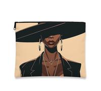 Chic Makeup Pouch, Stylish Woman Graphic Cosmetic Bag for Travel, Portable Canvas Zipper Organizer, Perfect Choice for Holidays, Beige, 7x9 Inch, Pouch