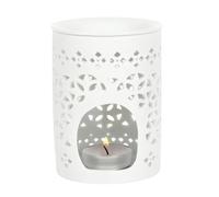 Chic Matte White Ceramic Oil Burner - 11cm x 8.5cm (1 Pc.) - Elegant Cut-Out Design, Premium Quality Material - Ideal for Therapy, Home Decor Accent & Gift