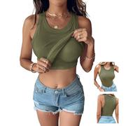 Chic ME Women Built-in Bra Tank Tops Sleeveless Casual Shirts Racerback Ribbed Fitted Tank Tops, Army Green, L