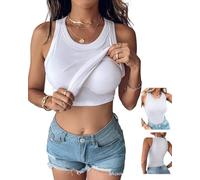 Chic ME Women Built-in Bra Tank Tops Sleeveless Casual Shirts Racerback Ribbed Fitted Tank Tops, White, M