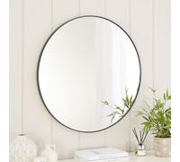 Chic Medium Round Wall Mirror | Diameter 80cm | Black Metal Frame | Mirrored Safety Glass | Modern Circle Contemporary Design | Make Up Dressing | Hallway, Bedroom, Living, Dining Room