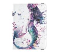 Chic Mermaids White Leather Passport Holder Cover Wallet Large Capacity Money&Card Case for Family Trip Must Haves Accessories