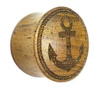 Chic-Net Flesh Plug Teak Wood Anchor Rope Ring Double Flared Lobe Dehner Brown Engraved Dark Expander Unisex Piercing Women Men Sea Organic Wood Earring Stud