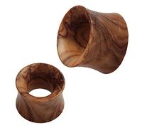 Chic-Net Olive Wood Flesh Tunnel Lobe Piercing Wood Double Flared Plug Expander Stretcher Unisex Tunnels Men Women Wooden Tunnel Handmade Plugs Brown Organic Earring Stud Earrings, Wood, without stone