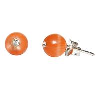 Chic-Net Stud Earrings Cat Eye Orange Glitter Pearl 925 Sterling Silver Ball Pearl Stone Stud Earrings